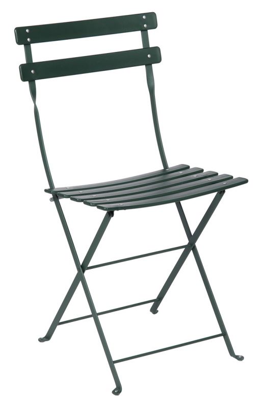 Grüner Bistro Gartenstuhl von Fermob, ein klappbarer Outdoor-Stuhl aus Metall für den Garten.